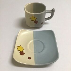 Japanese Pottery Espresso Coffee Cup & Saucer Tea Cup Mod Cherry Blossom Floral